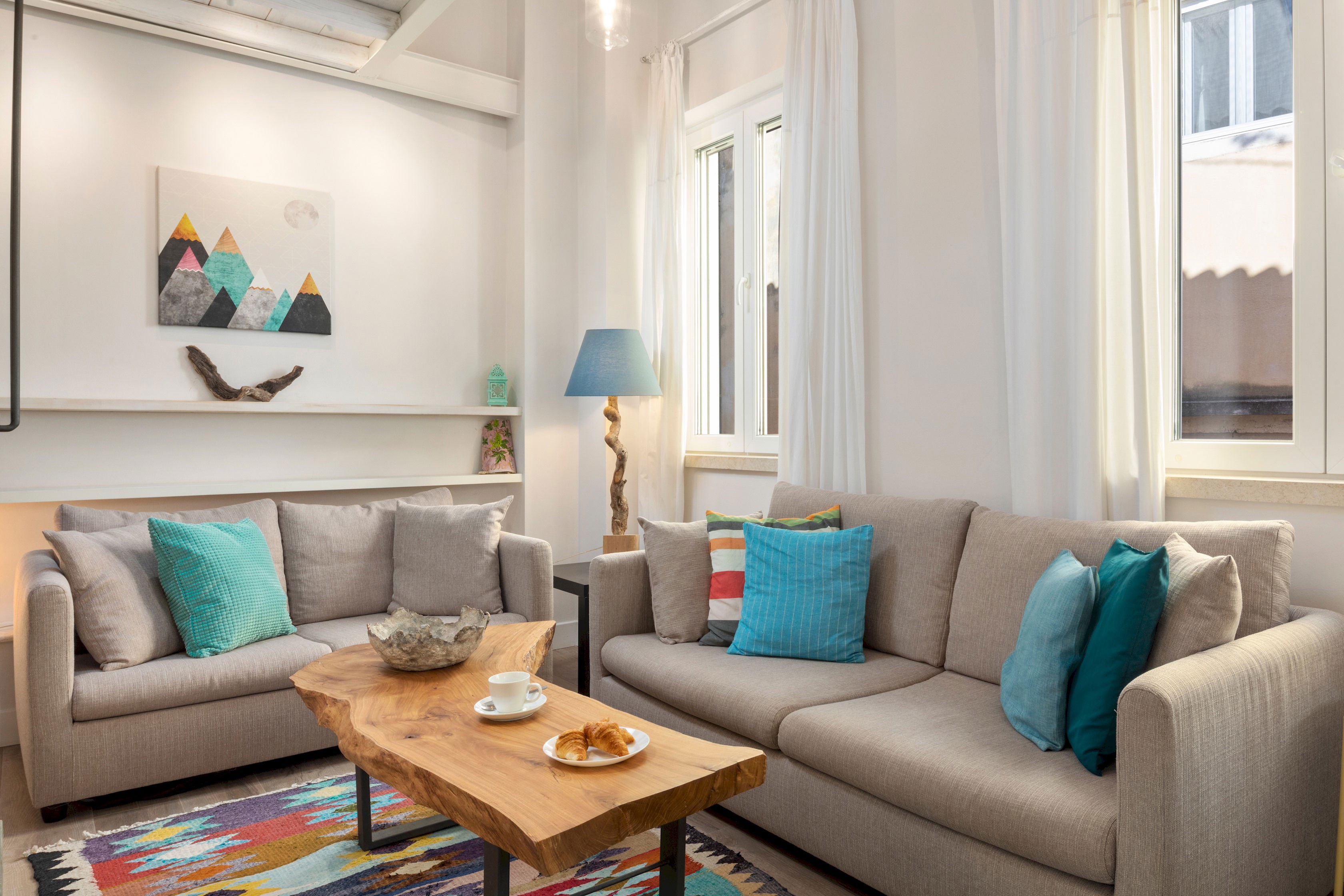 "Unwind on the plush sofa and catch up on your favorite book or TV show."