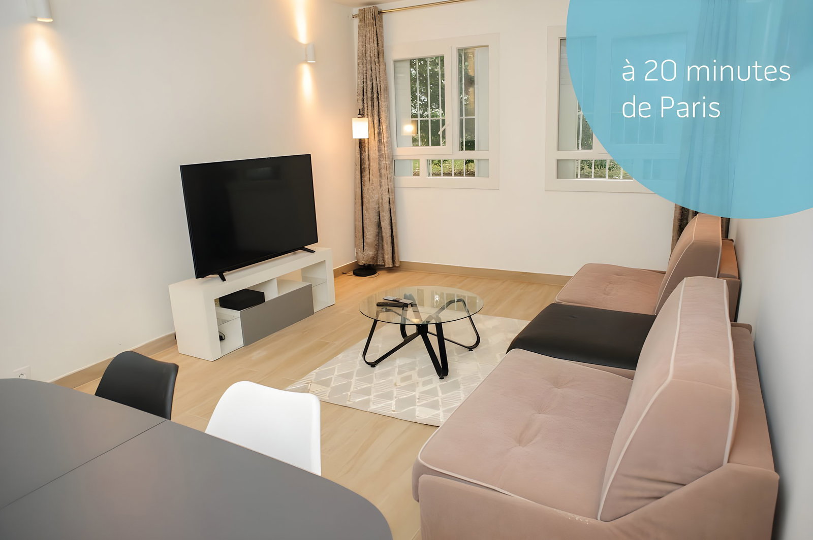 Enjoy a spacious living room with 58"TV