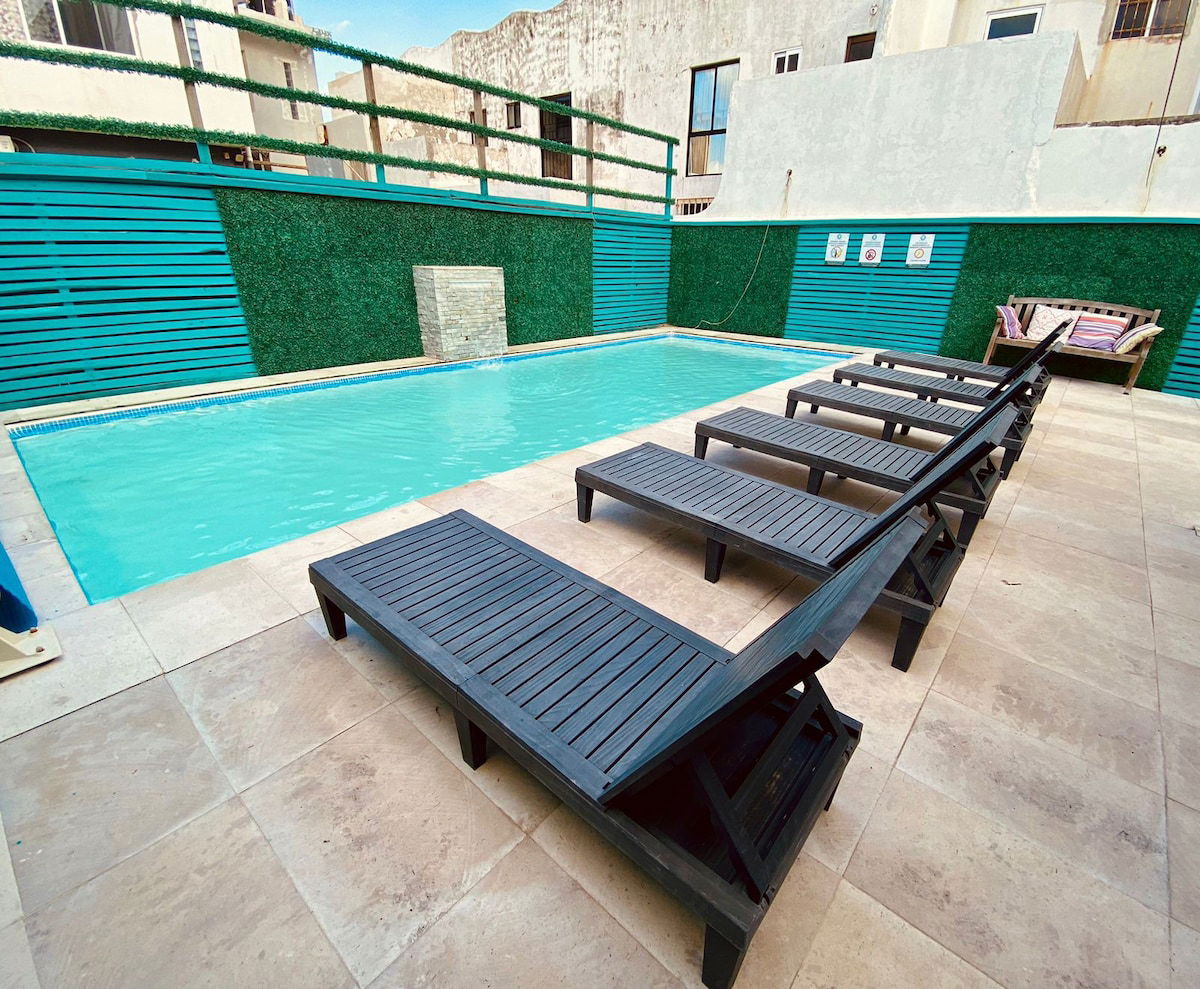 Depto Familiar con Alberca y vista al Mar/Playa/2 Tv’s/Netflix