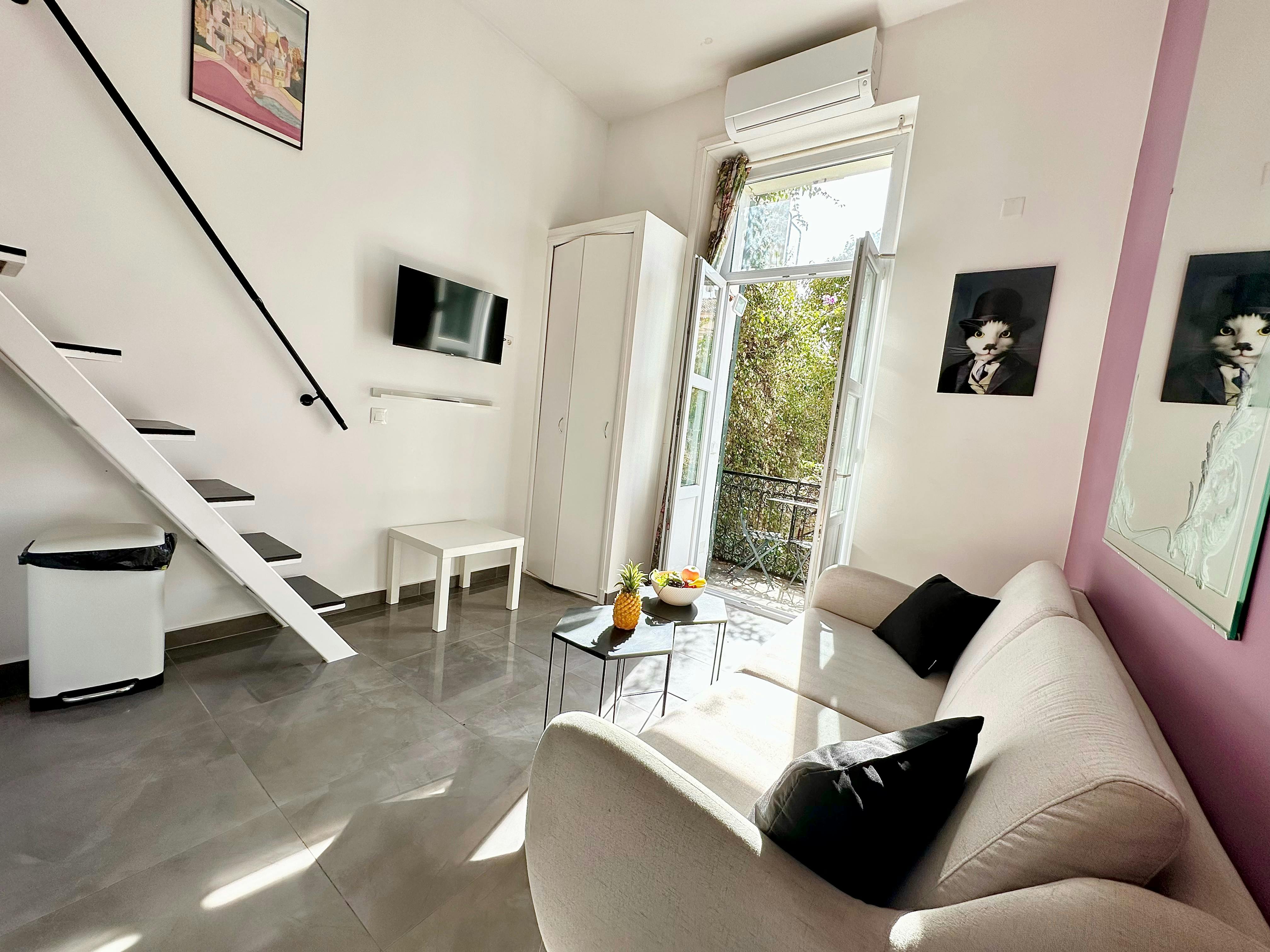 On the first floor of a period building, this elegant studio apartment with a...