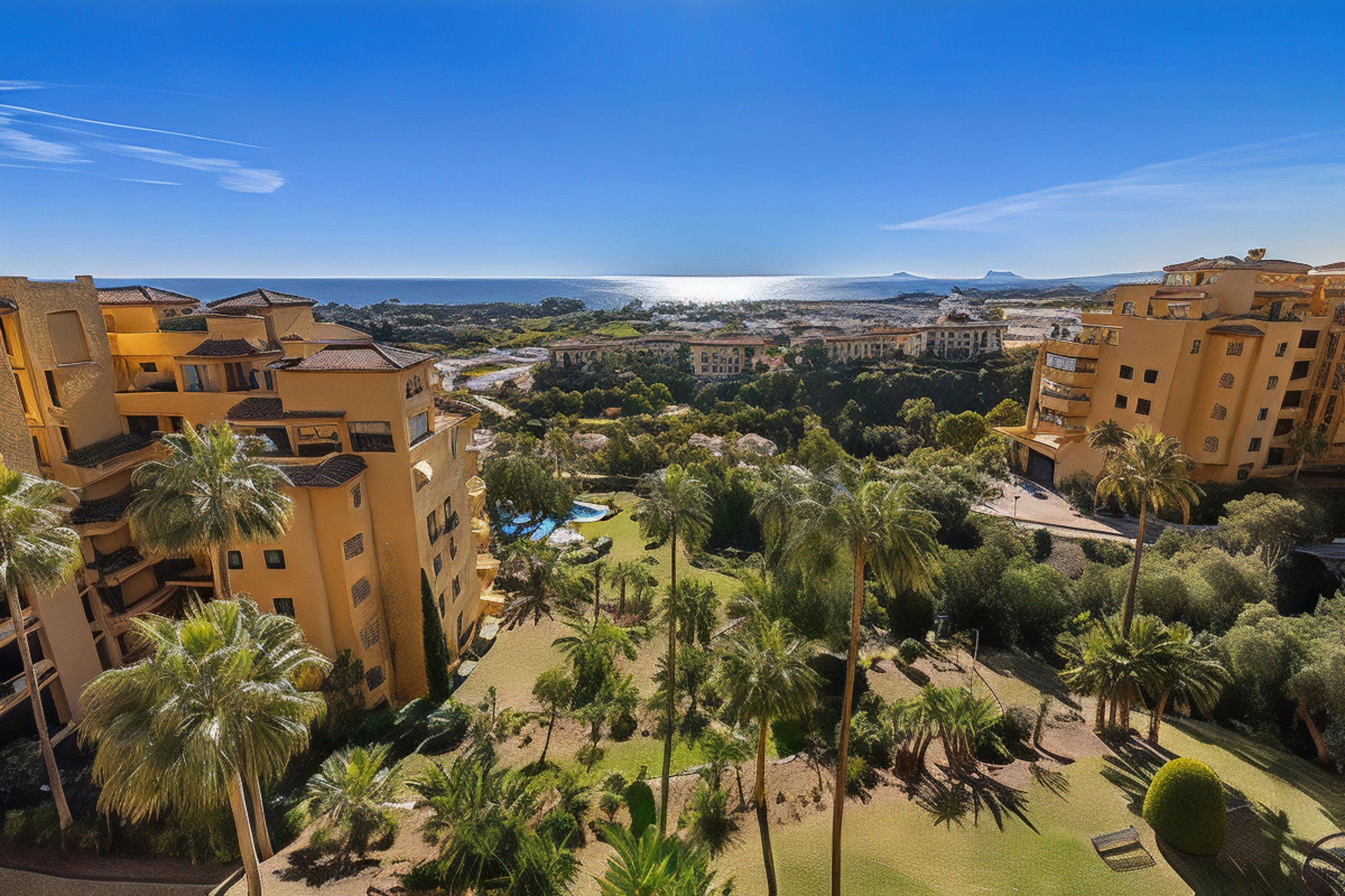 Enjoy stunning Mediterranean sea views from this elevated vantage point, surrounded by lush palm gardens and elegant architecture.